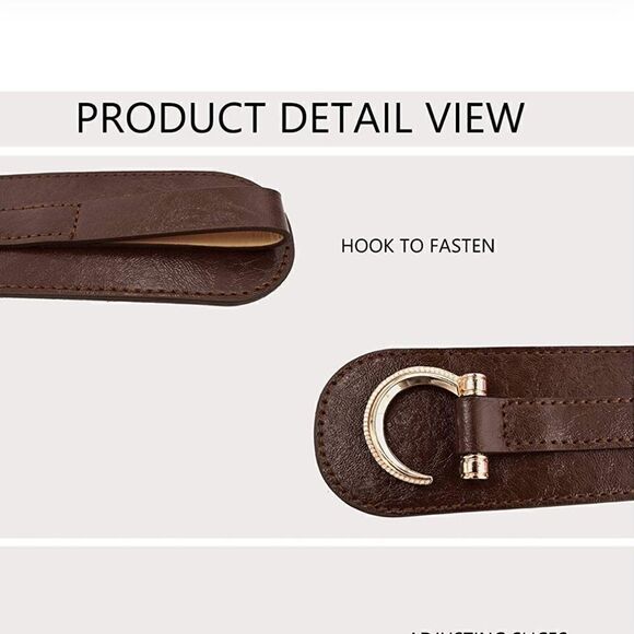 Wide Leather Belt Hook Buckle Wide Waist Stretch Dark Brown Belt - Picture 4 of 11